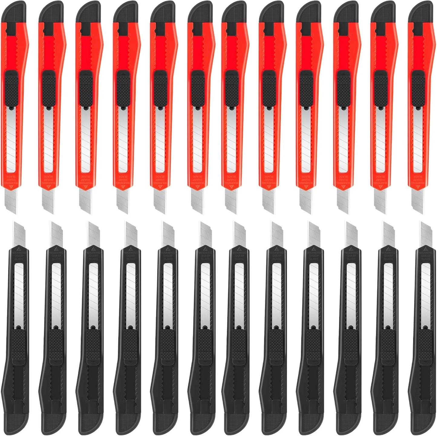 24 Pack Box Cutters, 9mm Razor Knife, Push-Sliding Button, Box Cutter Retractable, Break-off Utility Knife, Box Opener Tool for Office, Home, School, Art DIY