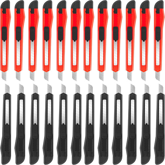 24 Pack Box Cutters, 9mm Razor Knife, Push-Sliding Button, Box Cutter Retractable, Break-off Utility Knife, Box Opener Tool for Office, Home, School, Art DIY