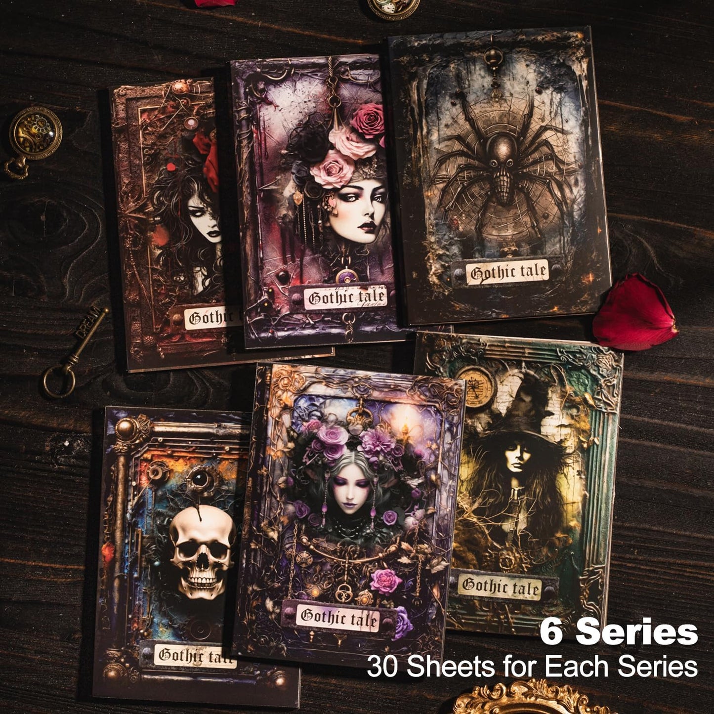 Gothic Scrapbook Paper Set, 180 PCS Dark Ephemera Pack for Junk Journaling, Scrapbooking, Crafting, DIY Projects, Diaries, and Art Supplies