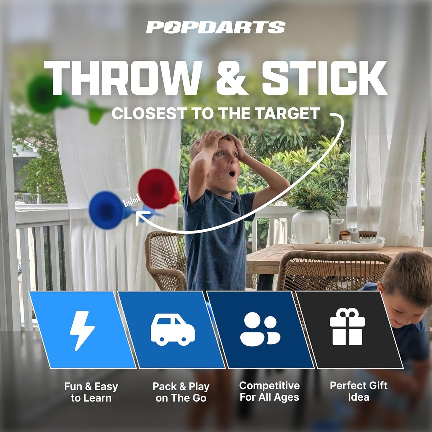 Popdarts Game Rookie Pack – Beginner-Friendly Suction Cup Dart Game for Kids, Families, and New Players | Indoor & Outdoor Target Toss Game | Fast Setup, Durable, Simple Rules, and Fun for All Ages!