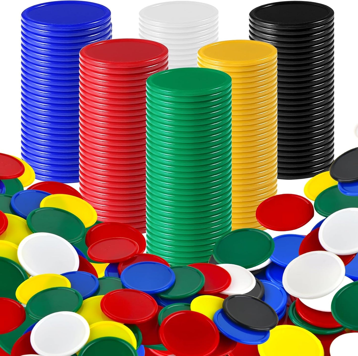 Coopay 600 Pieces 1.5 Inch Plastic Bingo Chips Learning Counters Disks, 6 Colors Counting Discs Markers for Math Practice and Poker Chips, Card Game Tokens, Teaching Rewards, 38 mm