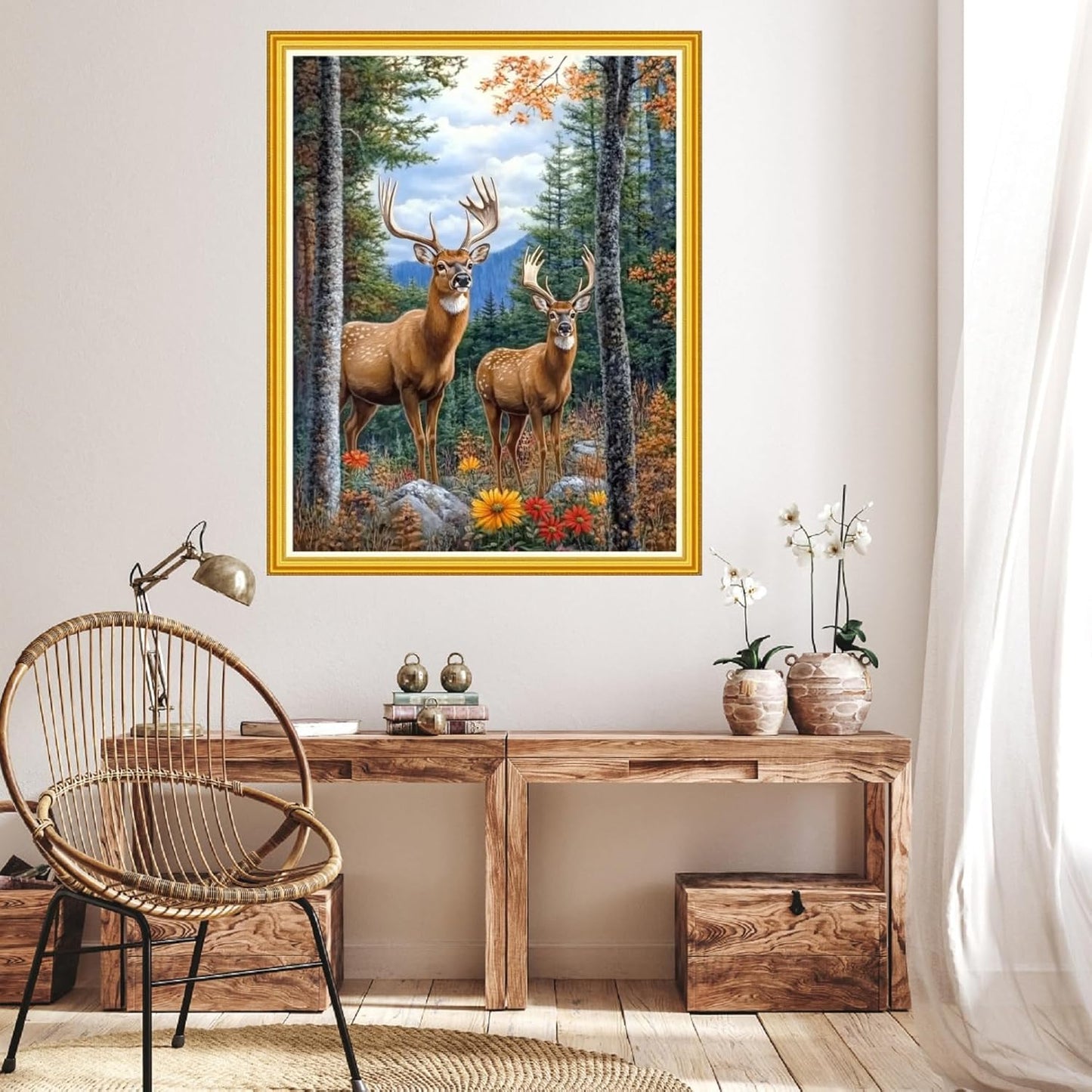 Hopeart Stamped Cross Stitch Kits for Beginner Embroidery Kits for Beginners Adults DIY 11CT Cross Stitch Patterns Needlepoint Kits Crossstitching Kits-Couple Deer 16x20 inch