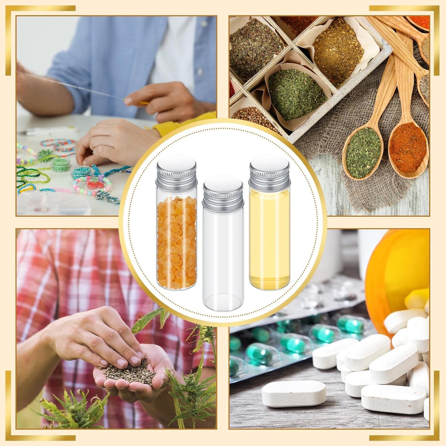 100 Pcs Small Clear Vials Spice Mini Jars with Lids Mini Glass Bottles with Screw Aluminum Metal Caps Tiny Jars Sample Containers for Powder Cream Cosmetic Jewelry Wedding (15 ml,Silver Caps)