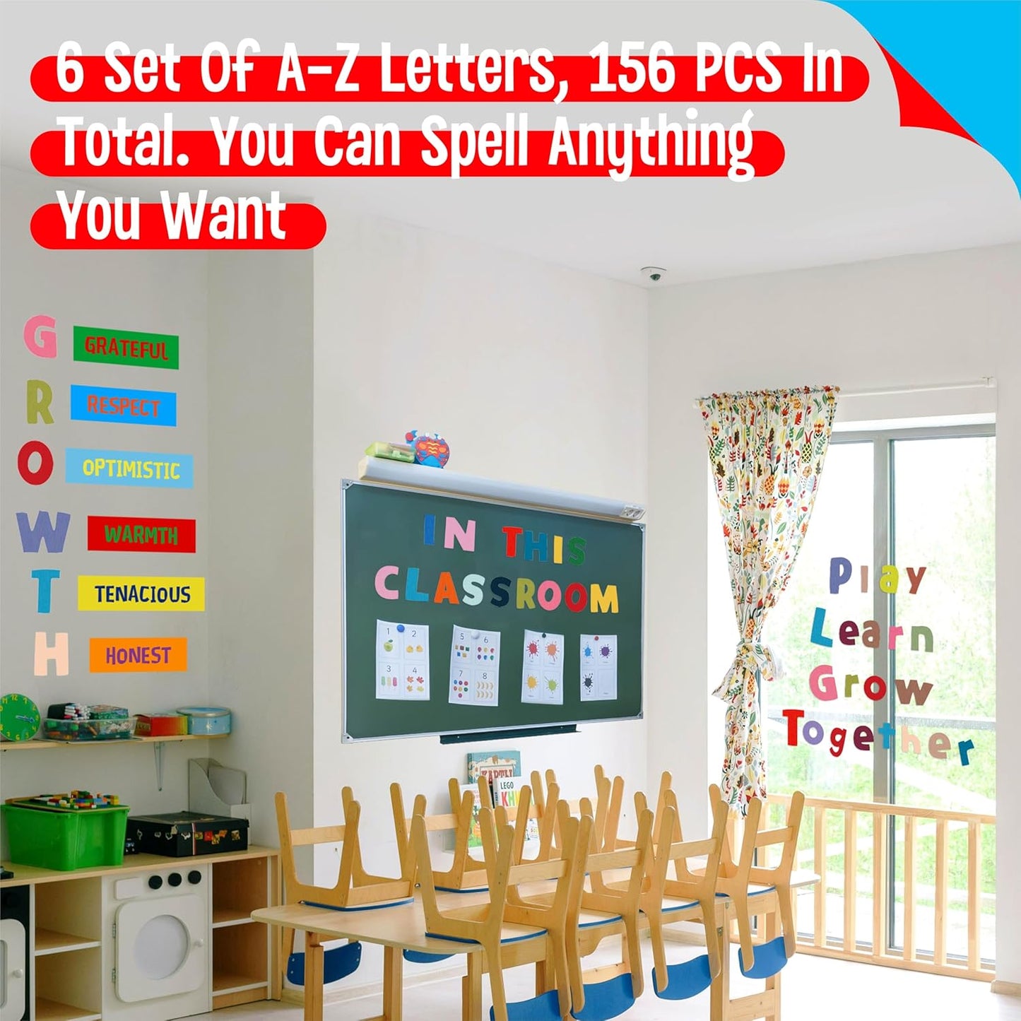 288 PCS Alphabet Combo Set, Large Size Letters Uppercase/Lowercase Letters, Numbers & Punctuation, Accents Cutouts for Classroom Home School Room Chalkboard Bulletin Board