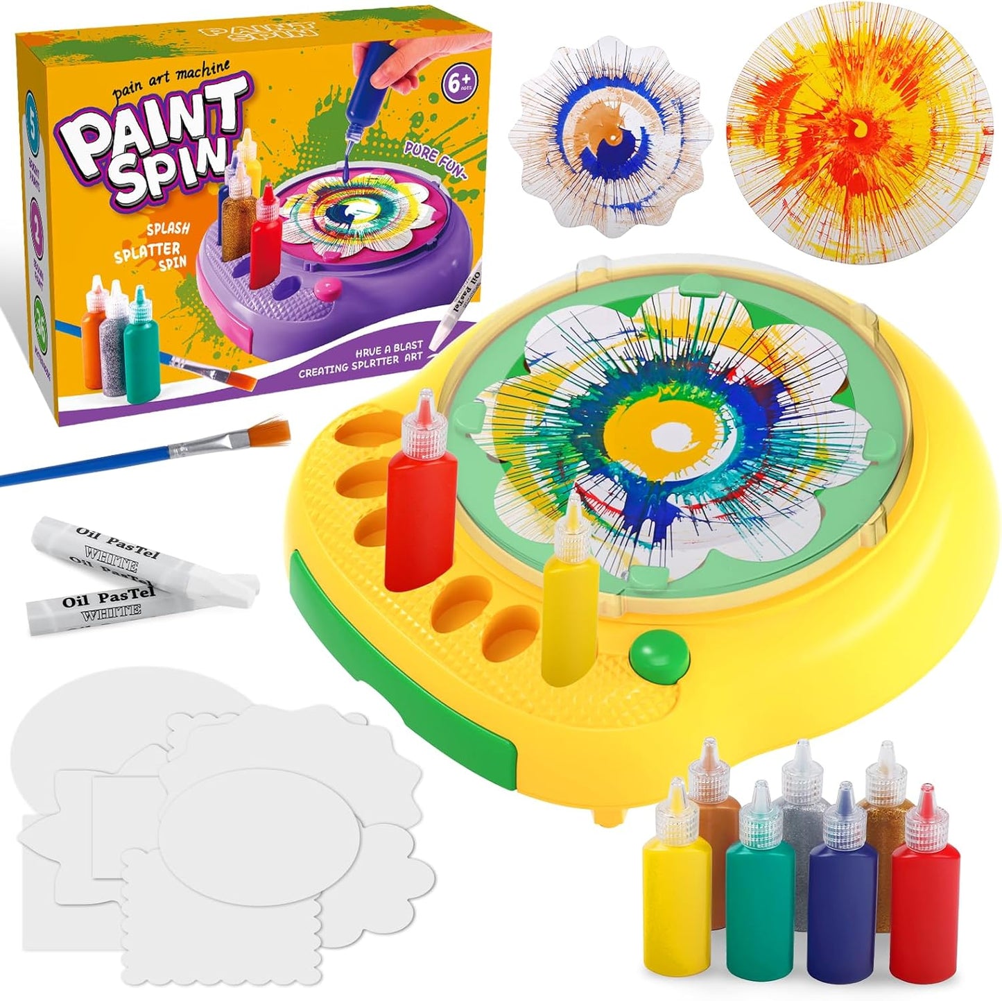 Hewaurorion Paint Spin Art Machine Kit for Kids, Arts & Crafts Painting Spinner Toys Kits Sets for Boys & Girls Ages 6 7 8 9 Year Old Yellow