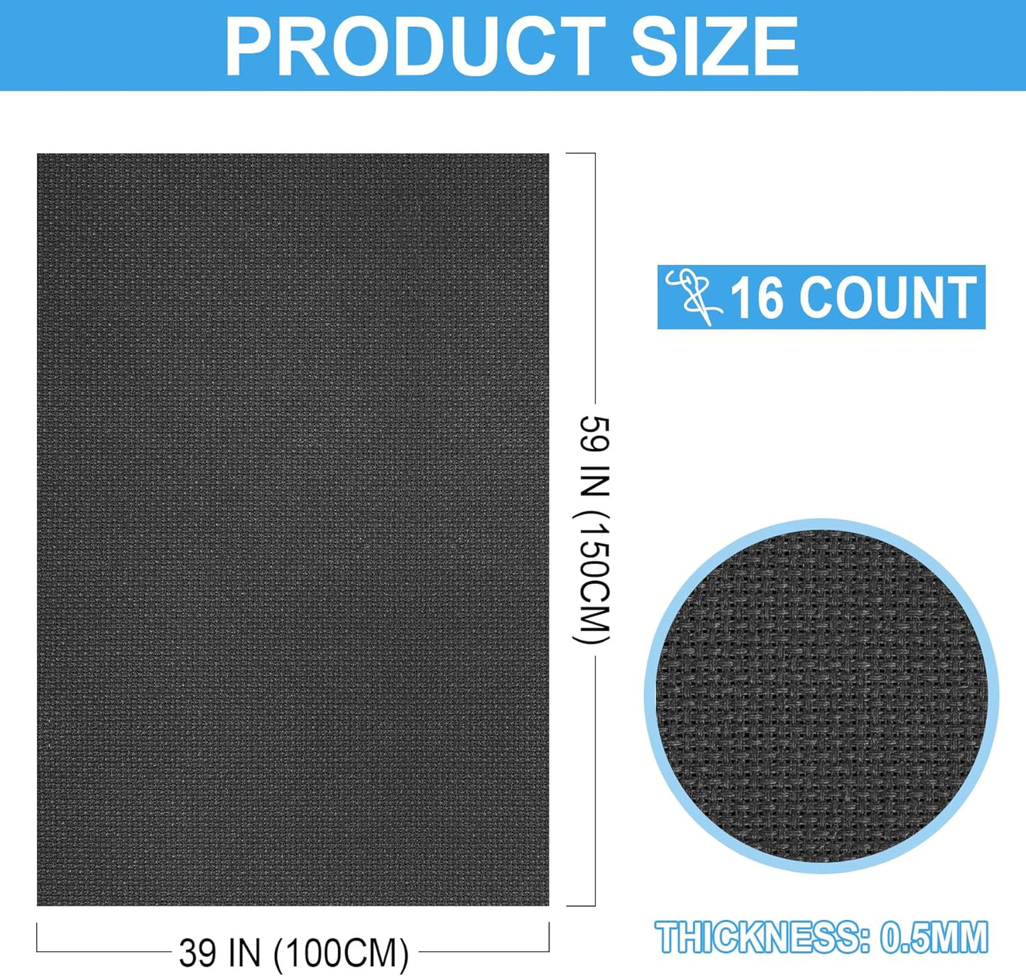 Cross Stitch Fabric 16 Count Aida Cloth 59 x 39 Inch Large Size Classic Reserve Cross Stitch Supplies Embroidery Fabric Cloth Cross Stitching for Home DIY Craft Embroidery Decoration Handmade, Black