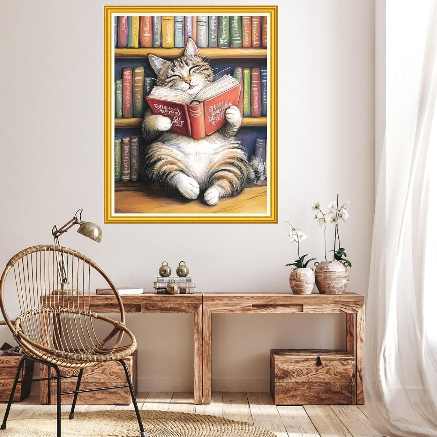 Hopeart Stamped Cross Stitch Kits for Beginner Embroidery Kits for Beginners Adults DIY 11CT Cross Stitch Patterns Needlepoint Kits Crossstitching Kits-Cat Reading 16x20 inch