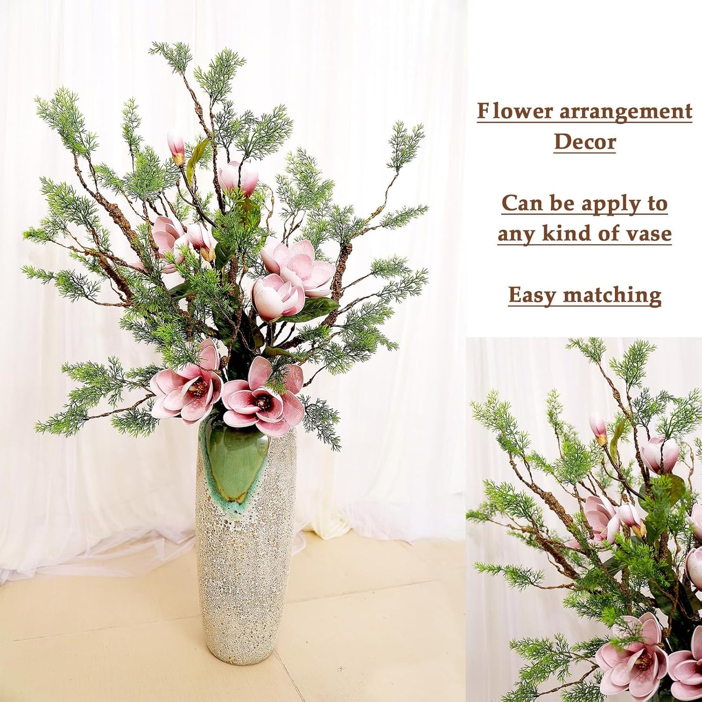 39.3in Bendable Artificial Pine Tree Bark Branches Trunk Fake Wood Root Twigs Plants Vines Garland With Green Leaf For Wall Hanging Reptile Outdoor Home Room Jungle Halloween X'mas Decoration