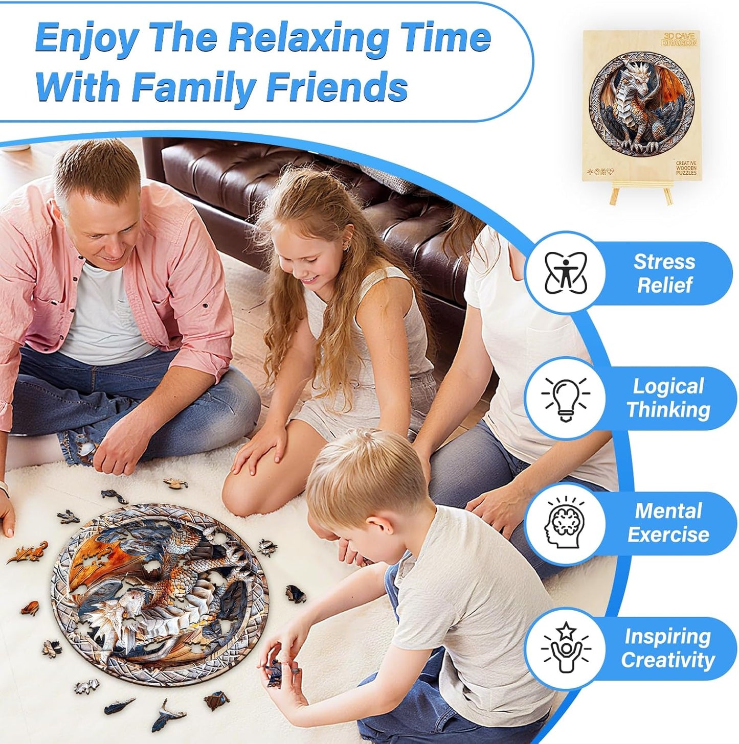 Wooden Puzzles for Adults, Cave Dragon Puzzles, Wooden Flat Puzzles with 3D Visual Effect, Birthday Gifts for Women Men (XL-17.3 * 17.3in 505pcs)