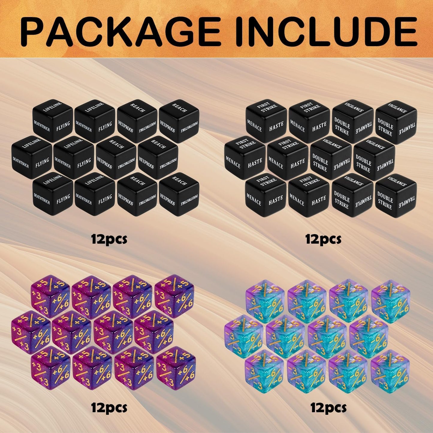 48 Pieces Keywords MTG Dice Counters Plus 1 Life Counter Dice Abilities Creature Stats Buff Tokens Dice Set for Magic The Gathering, MTG, TCG, Card Games Accessories