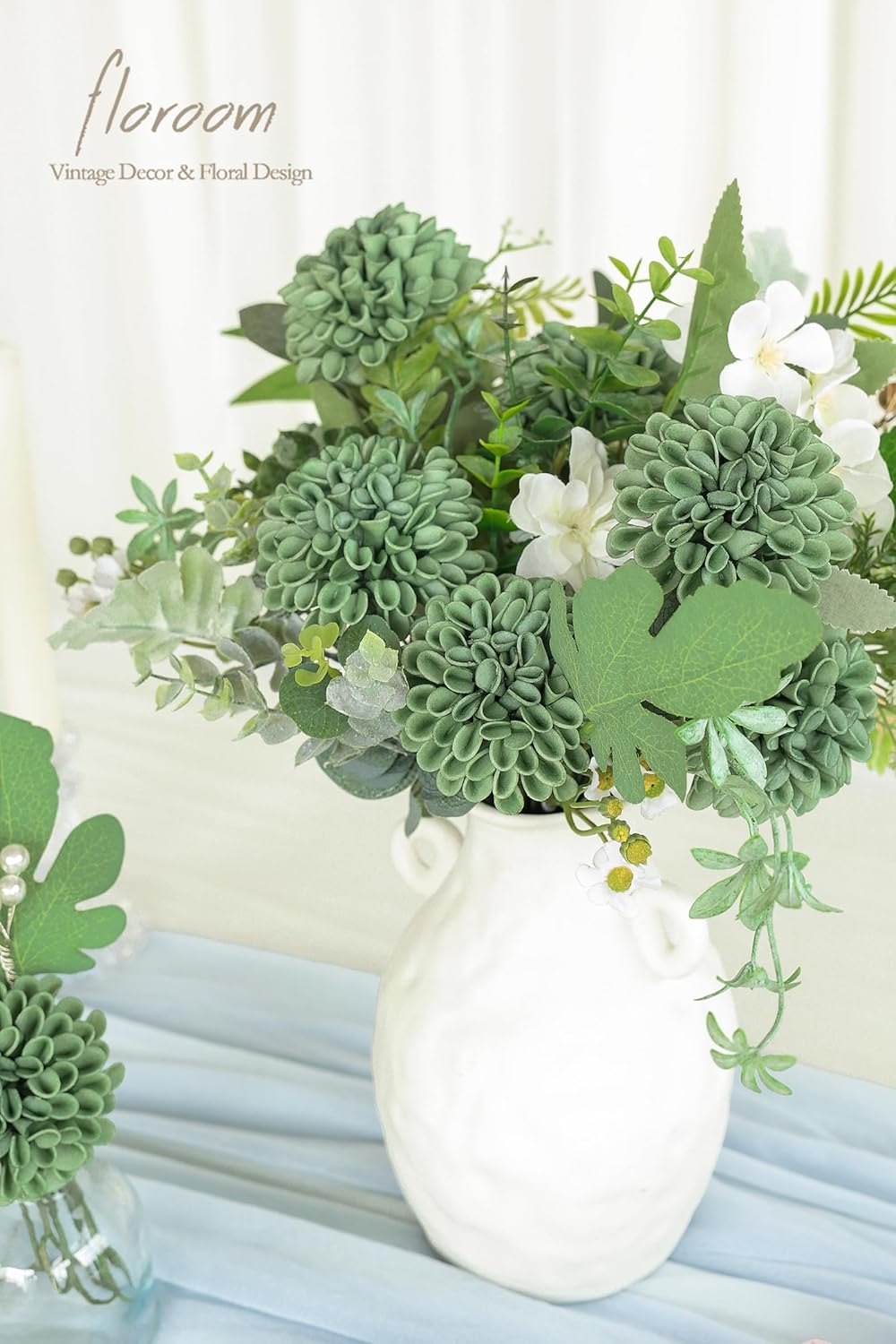 Floroom Artificial Dahlia Flowers 25pcs Real Looking Elf Green Foam Fake Roses with Stems for DIY Wedding Bouquets Bridal Shower Centerpieces Floral Arrangements Party Tables Home Decoration