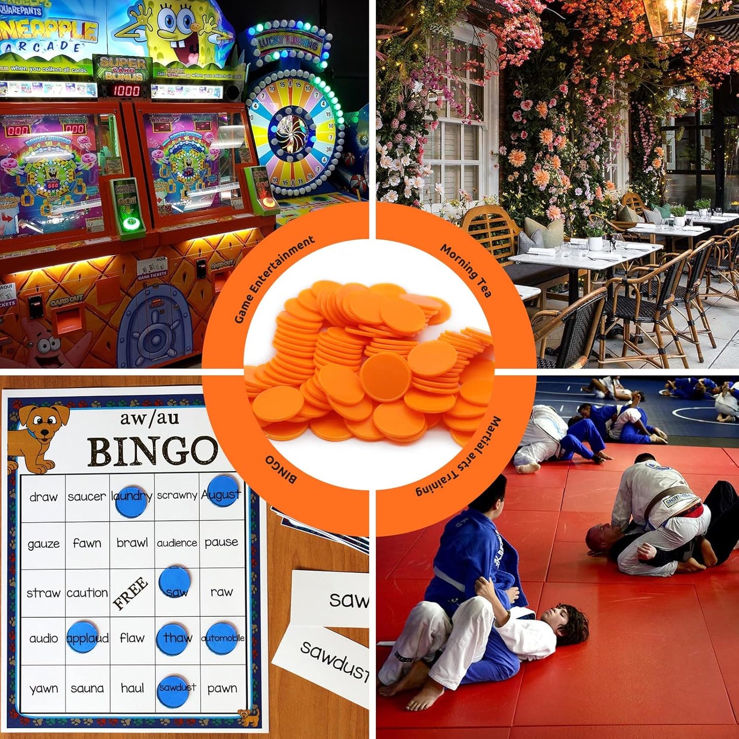 Set of 100 Opaque Plastic Learning Counters Mini Poker Chips Game Tokens with Storage Box (Orange, 1.26 Inch)