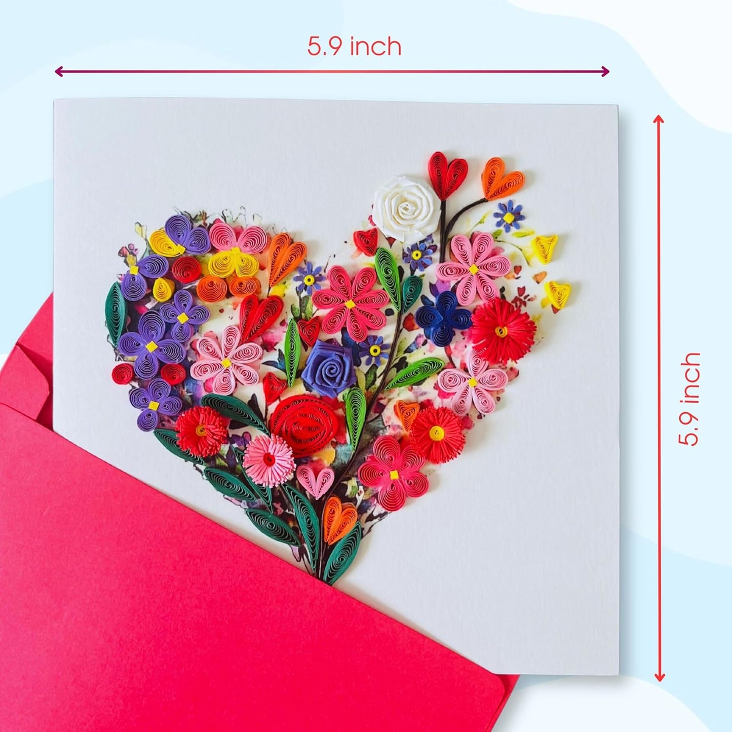 Quilling Cards, handmade card, quilled cards with Handmade Art Quilling birthday card for women, Birthday card, mother... colorful heart design (Flowers Heart 1)