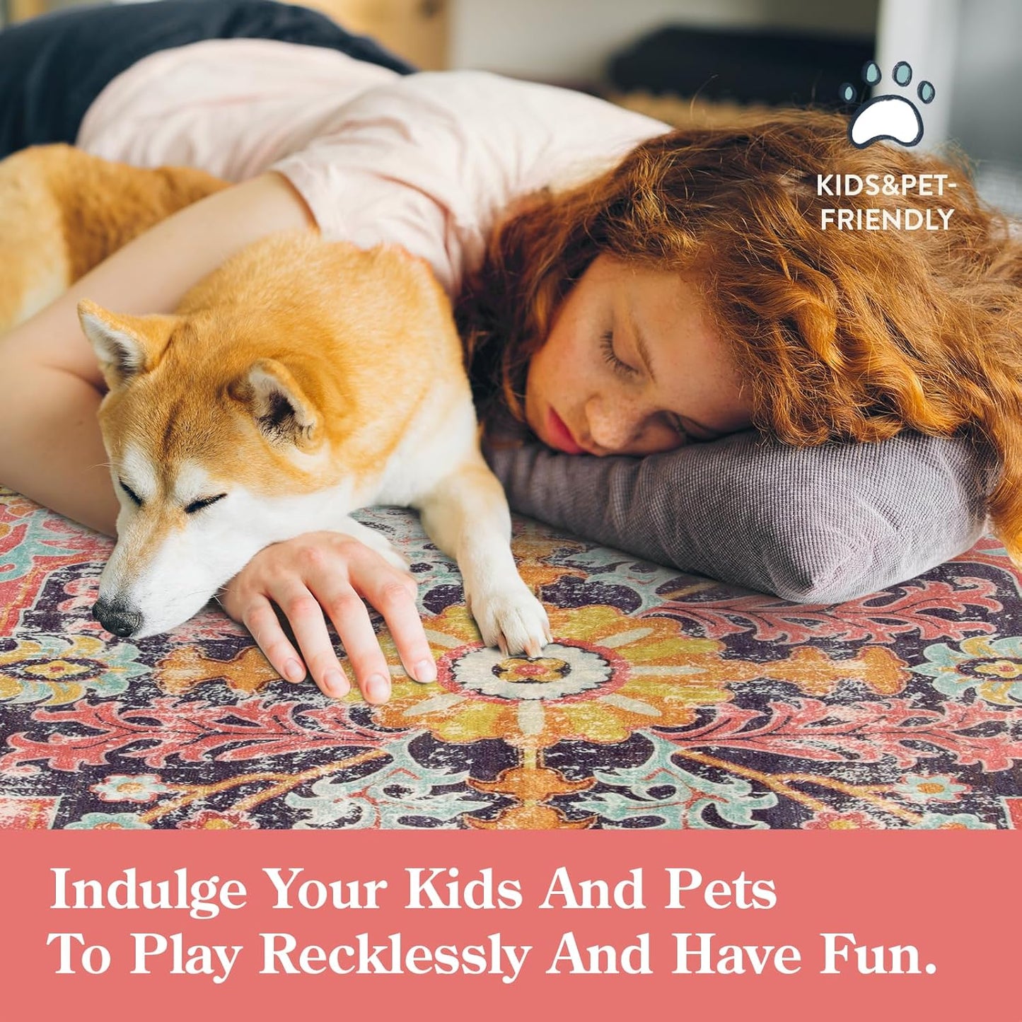 Lahome Bohemian Floral Medallion Runner Rug - 2x4 Hot Pink Bathroom Rug Runner, Machine Washable Non-Slip Hallway Mat Indoor Laundry Accent Carpet Runners for Kitchen Living Bedroom RV, Fuchsia/Multi