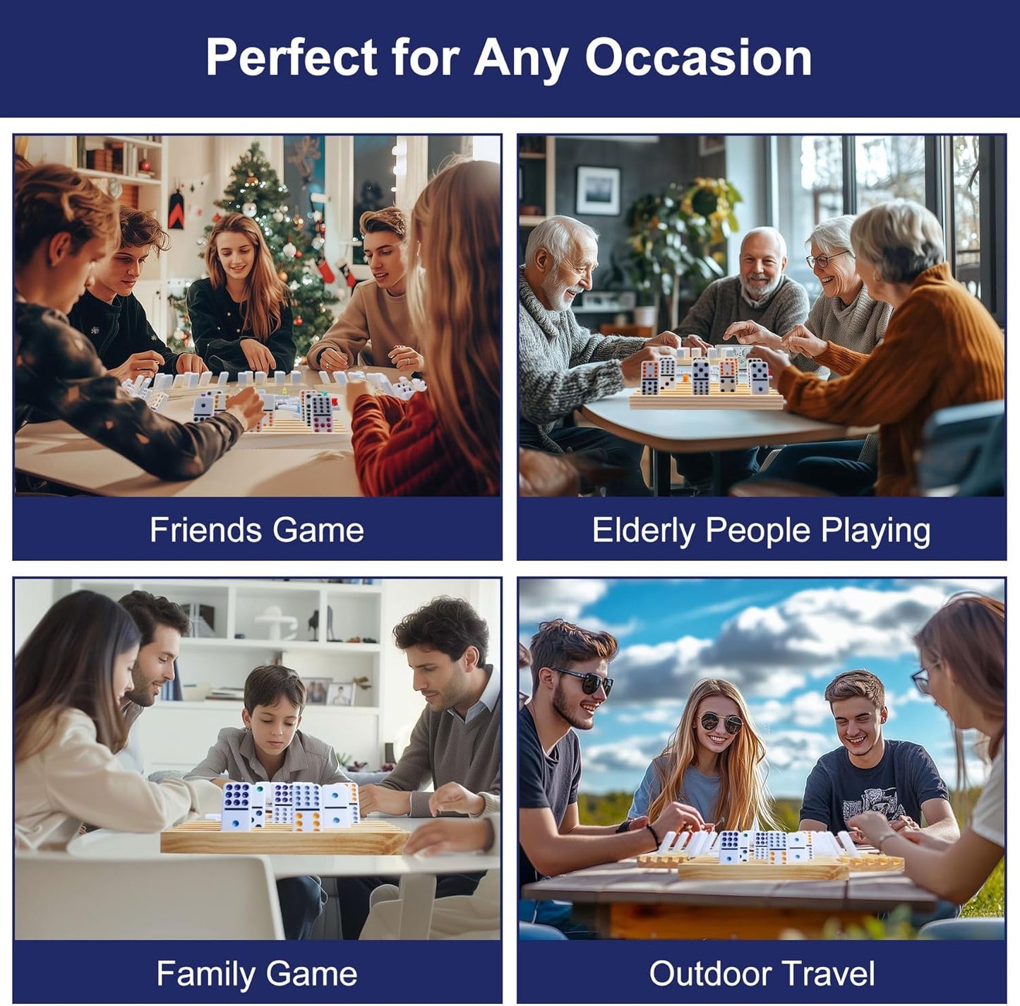 Mexican Train Dominoes Set with 8 Wooden Holders, Double 12 Dominoes Set for Adults, 91 Tiles Colored Dominos Set for Kids Family Night Board Games, Mexican Train Games for 2-8 Players