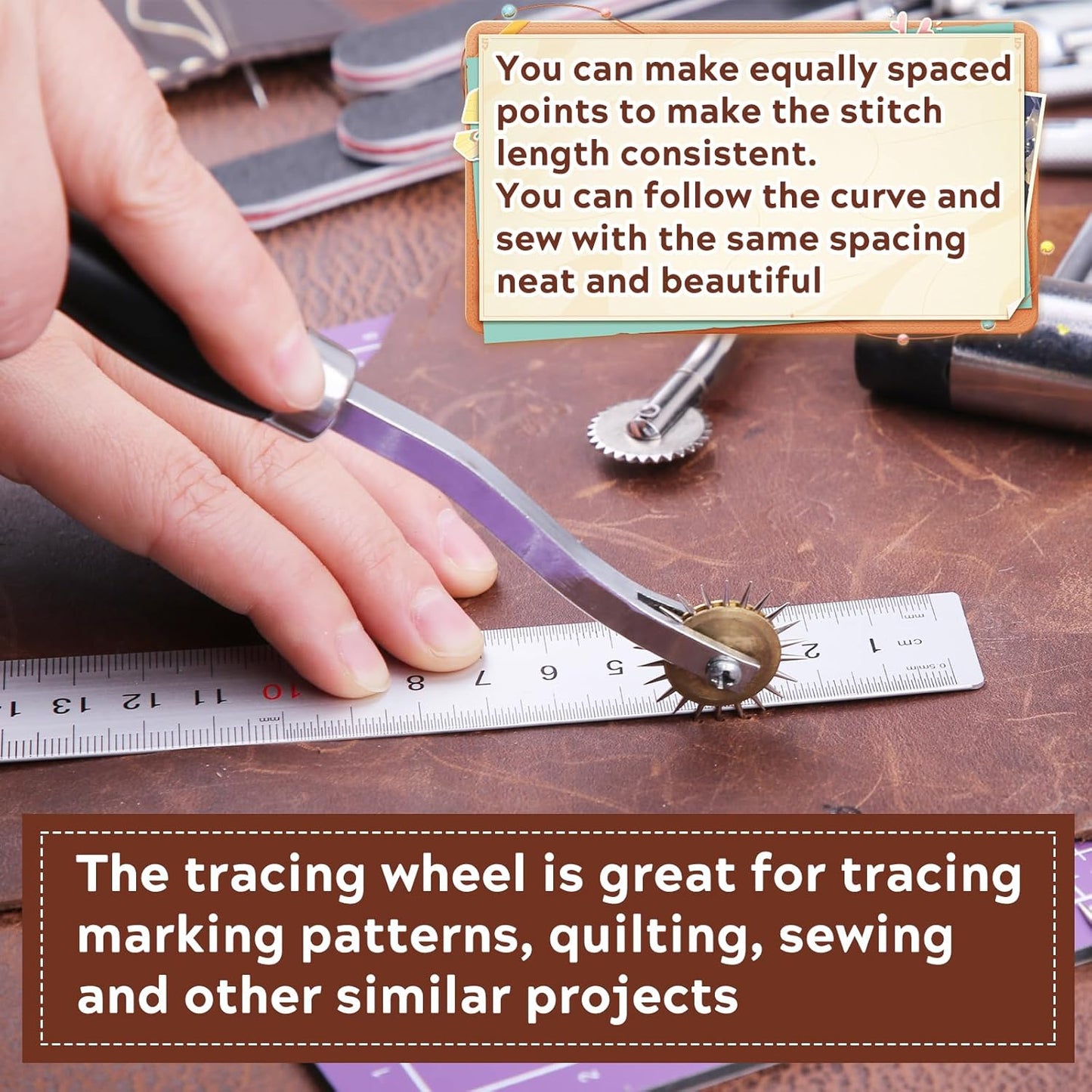 4PCS Tracing Wheel, Professional Stitch Marking Spacer, Wood and Stainless Steel Pounce Wheel for Sewing Patterns with Wooden Handle and Plastic Handle for Tracing Paper and Leather Crafts