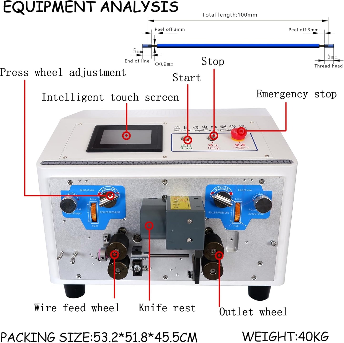 Automatic Wire Stripper Machine, Computer Wire Peeling, Electronic Wire Cutting Machine, Cable Cutting 110V, Multi-Function Button, Touchscreens, 0.5-30mm Stripping Length