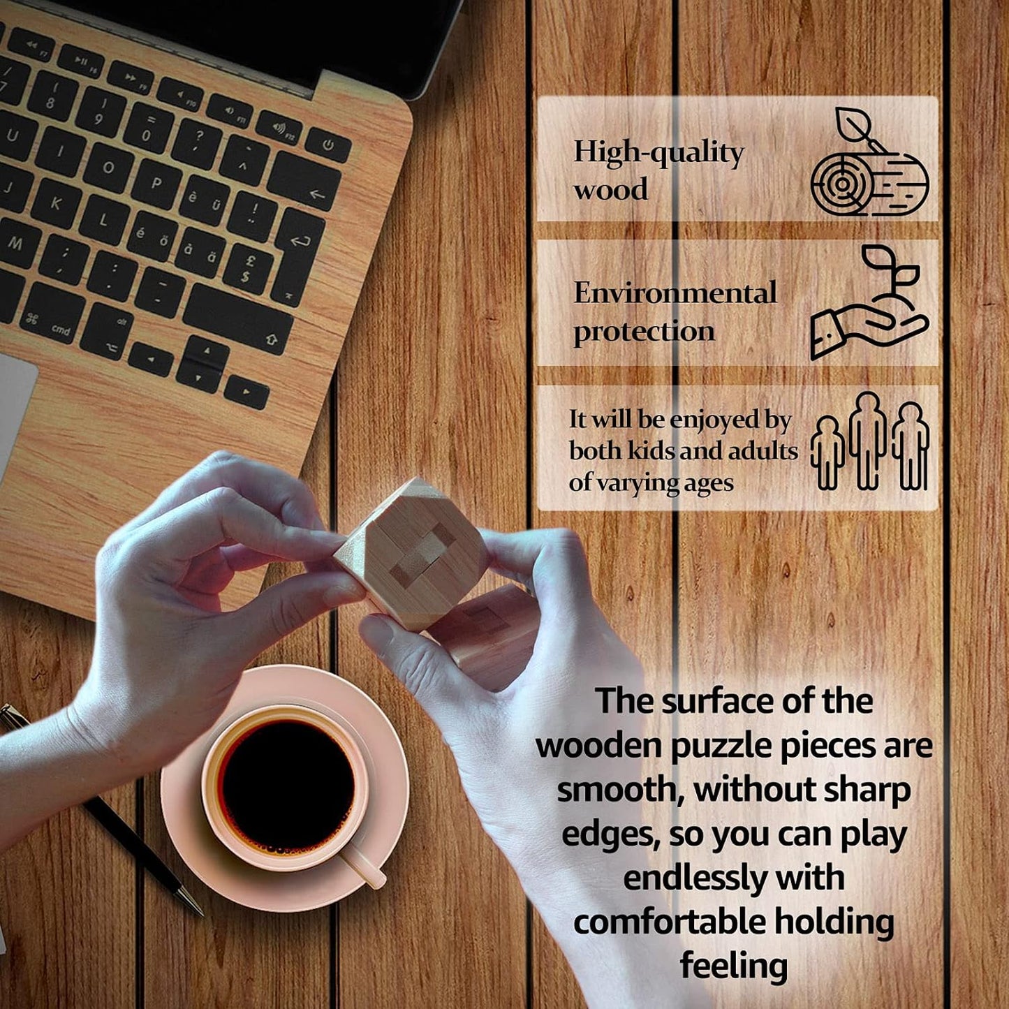 VolksRose 15pcs Wooden Brain Teaser Puzzles, IQ Challenge Puzzle Games, Logic Smart Mind Puzzle Box Lock Toy Removing Assembling 3D Small Puzzle Gift Set for Adults Teenagers Kids, 1.8inch 4.5cm