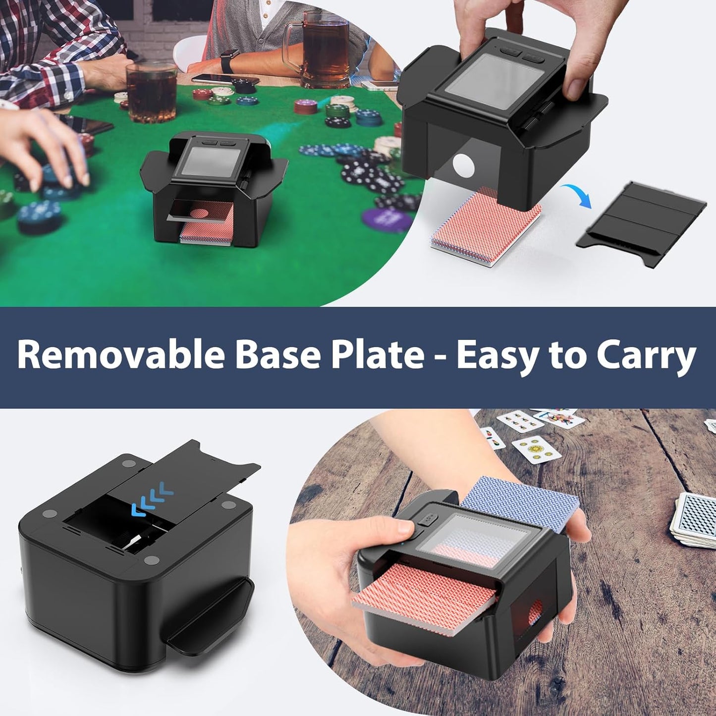 ShinePick Automatic Card Shuffler, Electric Shuffling Machine with 2000mAh Rechargeable Battery, Low Noise Card Shuffler - Automatic and Manual Mode for Poker, Phase 10, UNO, Skip-Bo