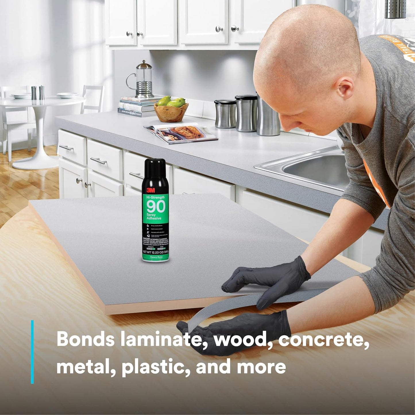 3M Hi-Strength 90 Spray Adhesive, Permanent, Bonds Laminate, Wood, Concrete, Metal, Plastic, Clear Glue, Net Wt 12.23 oz