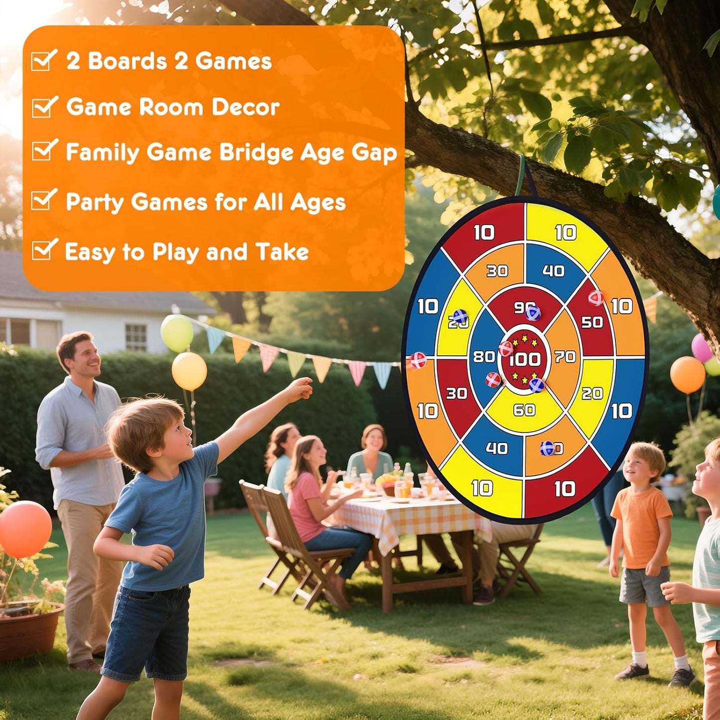 3-in-1 Dart Board for Kids and Adults,Sticky Tic Tac Toe Dart Game for Indoor Wall,Outdoor Games for Adults and Family,Kids Games Boys Toys Birthday Gifts for 4 5 6 7 8 9 10 11 12 Year Old Boys Girls