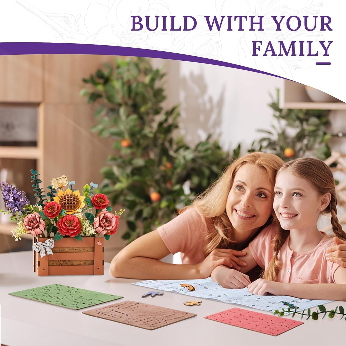 3D Wooden Flower Puzzle for Adults-Wooden Bloom Box, DIY Craft Model Kit Building Set, Botanical Decor Creative Gift for Lovers Nature Enthusiasts (658PCS)