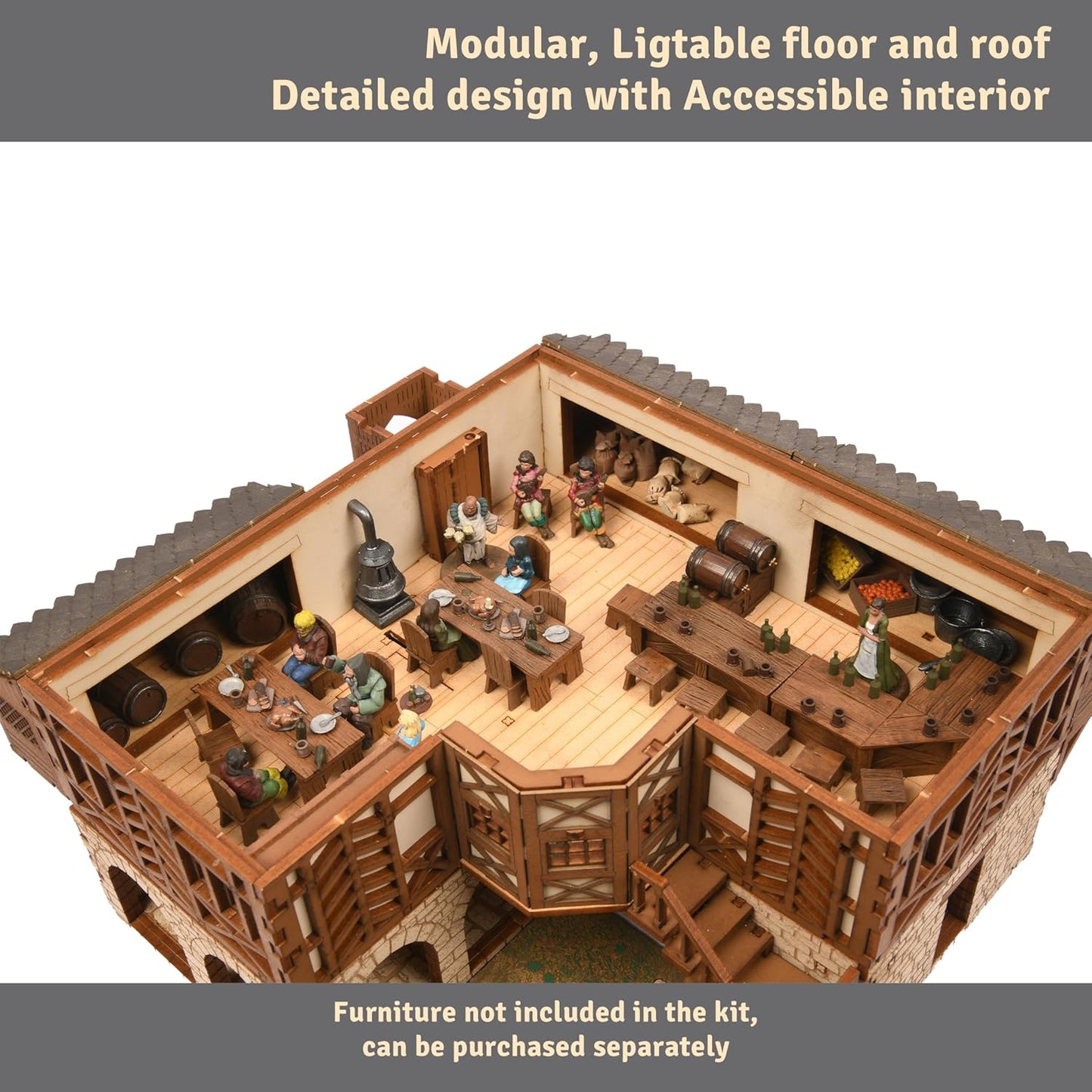 The Tavern - Medieval House (Crooked Elbow) DIY Wooden House Building Kit -715PCS; 12hrs Assembly time; Age Group 18+ - Realistic