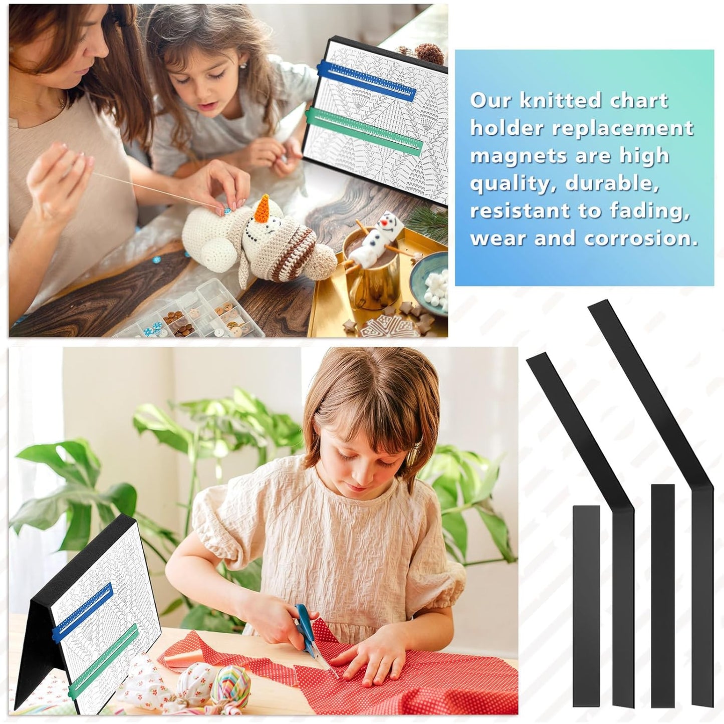 Flutesan 4 Pcs 2 Size Knitting Chart Keeper Magnet Replacement Set Magnetic Ruler Cross Stitch Line Keeper Fold up Pattern Holde