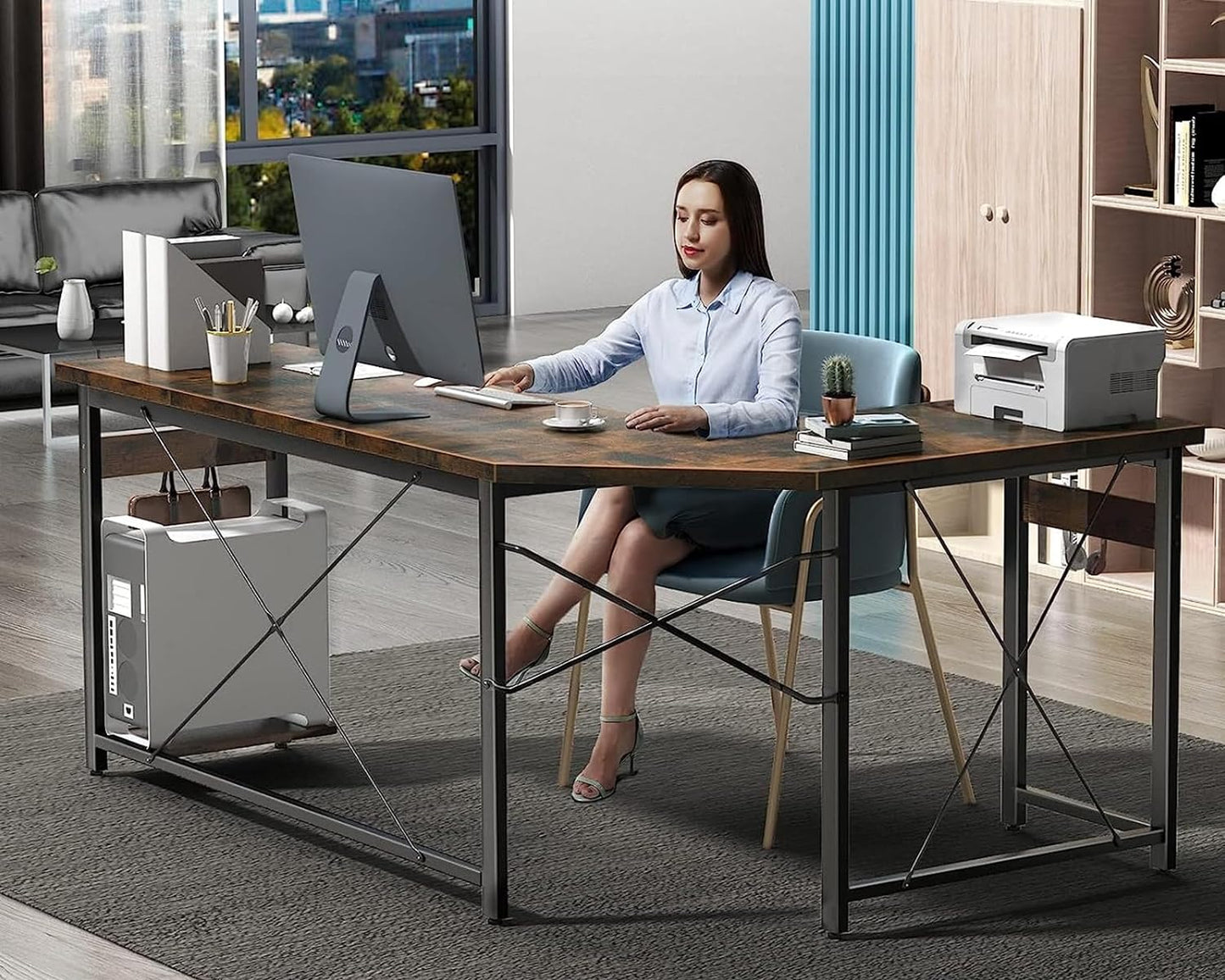 Coleshome 66" L Shaped Larger Gaming Desk, Corner Computer Desk, Sturdy Home Office Computer Table, Writing Workstation, Vintage