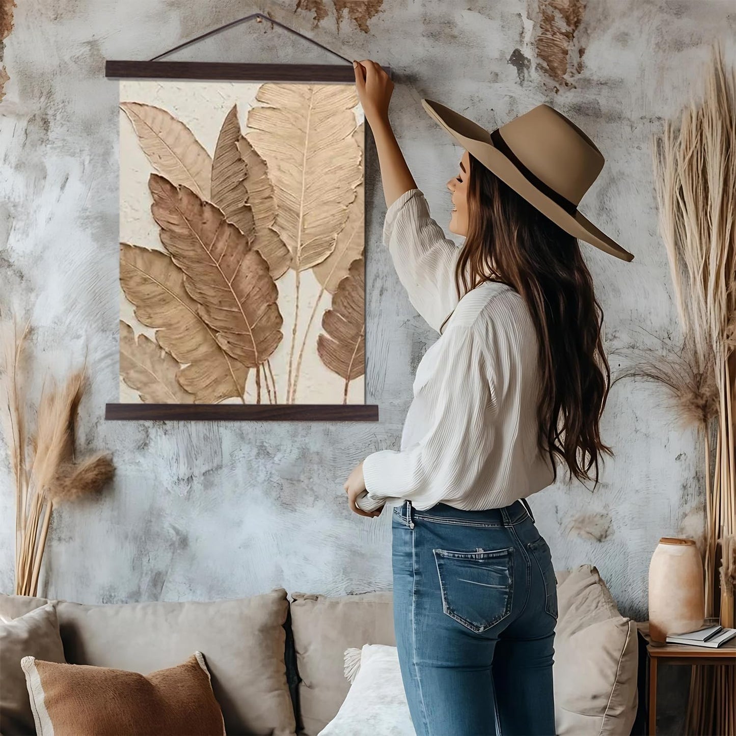 Artmag Magnetic Poster Hanger Frame, 16x24 16x22 16x20 Light Wood Wooden Magnet Canvas Artwork Print Poster Hangers Frames Hanging Kit (Walnut, 16")