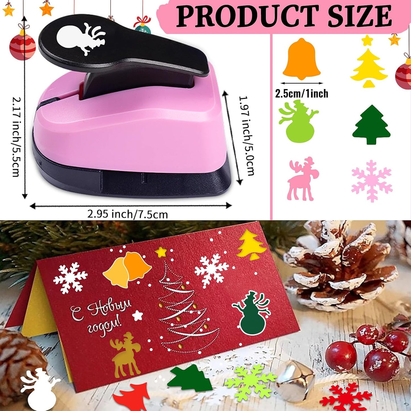 Paper Punch Shape Hole Puncher Craft Punches 1 inch Christmas Punches Scrapbooking Punch Snowflake Punch Deer Punches Bell Puncher for Paper Craft Cardstock Arts DIY Projects