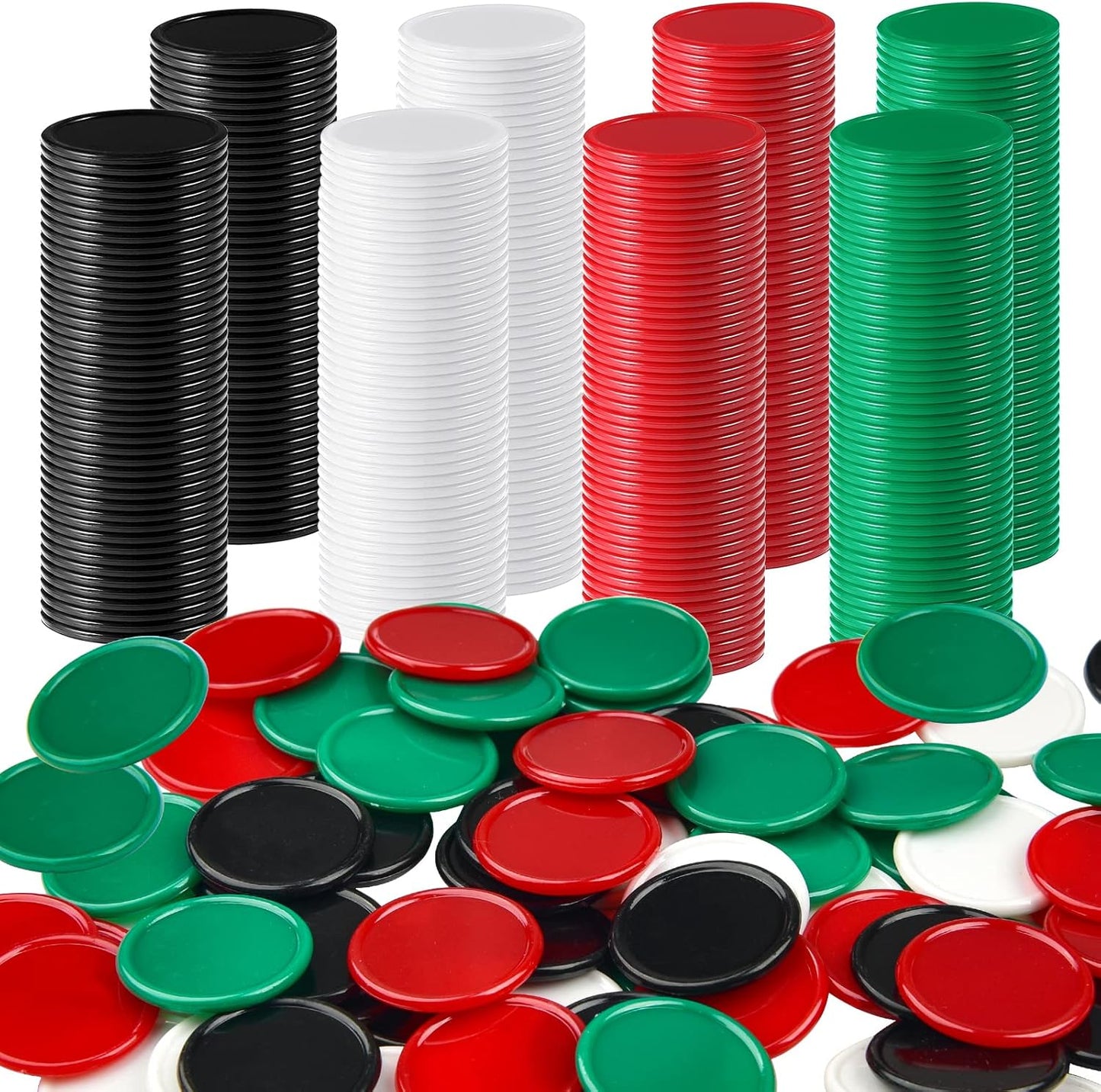 Coopay 1 1/2 Inches Plastic Poker Chips Learning Counters Disks Bingo Chip Counting Discs Markers for Math Practice and Poker Card Game Tokens, Teaching Rewards, 200 Pieces (Red, Green, White, Black)