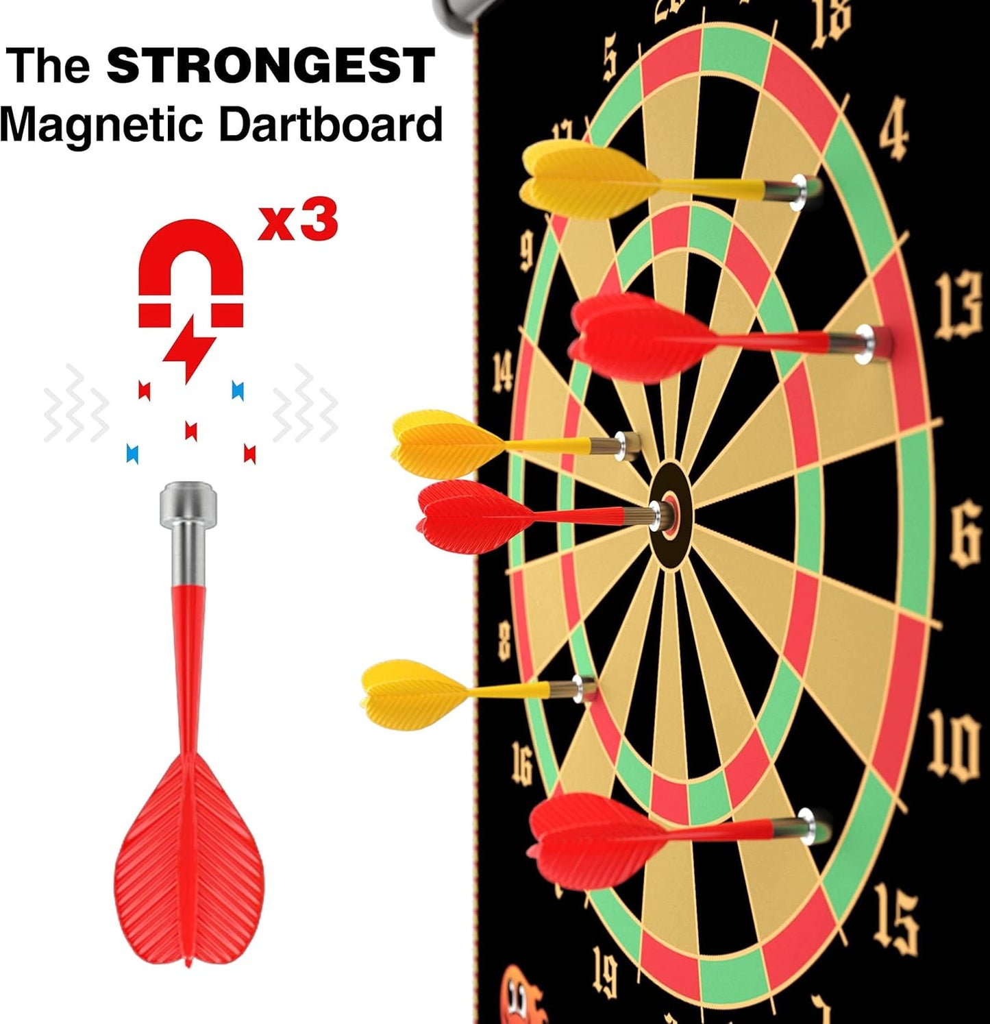 Magnetic Dart Board for Kids - Indoor Outdoor Darts Game, 16pcs Magnetic Darts, Double Sided Board Games Set, Best Toys Gifts for Teenage Age 5 6 7 8 9 10 11 12 13 14 15 16 Years Old Boys
