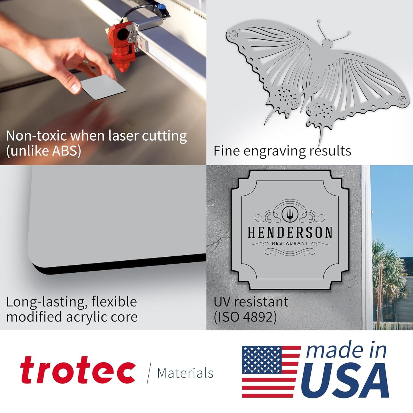 Trotec | Metallic Looking Acrylic Sheet | 12"x12"x1/16, 8 Pcs | Smooth Silver/Black | Metallic Finish - Scratch Resistant for Laser Engraving & Cutting,Printing,Glowforge,Name Plate | USA Made