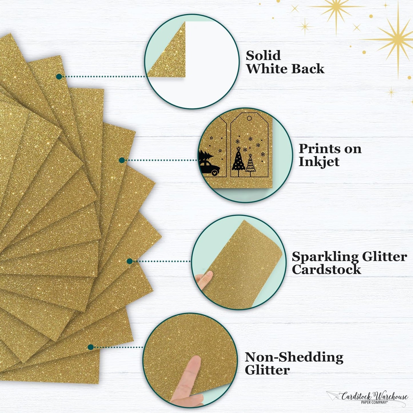 Cardstock Warehouse Diamond Print Inkjet Glitter - Premium Gold Glitter Cardstock Paper – 15 Sheets, 8.5 x 11" - 104 lb/280 GSM for Inkjet Printing, Die-Cutting, Card Making, Crafts, and DIY Projects