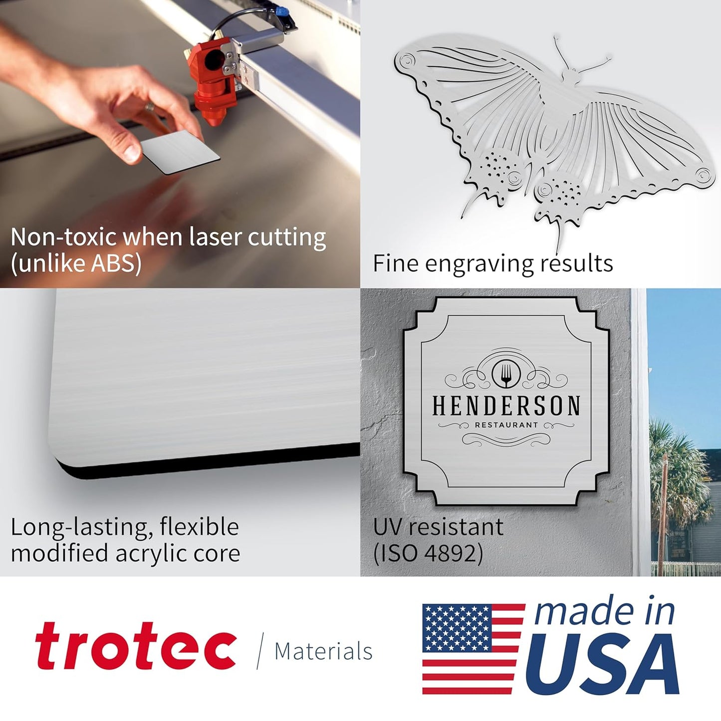Trotec | Metallic Looking Acrylic Sheet | 12"x12"x1/16, 8 Pcs | Brushed Silver/Black | Metallic Finish - Scratch Resistant for Laser Engraving & Cutting,Printing,Glowforge,Name Plate | USA Made