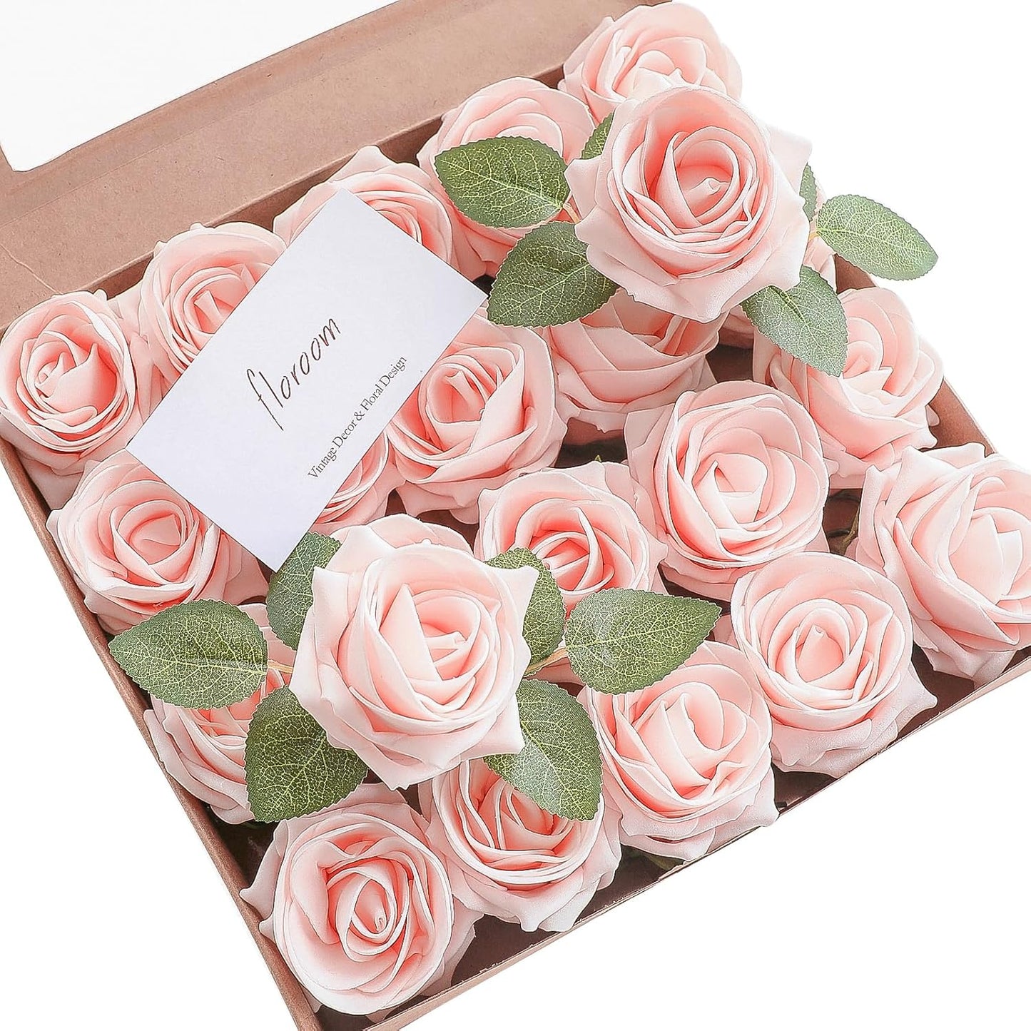 Floroom Artificial Flowers 20pcs Real Looking Blush High-Centered Foam Fake Roses with Stem for DIY Wedding Bouquets Pink Bridal Shower Centerpieces Floral Arrangements Party Tables Home Decorations