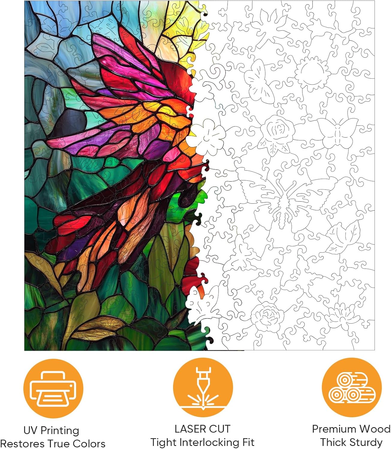 Wooden Puzzles for Adults, Stained Glass Puzzles 499 Pieces, Unique Shaped Hummingbird Jigsaw Puzzles for Adults and Kids, Birthday Gifts Fun Challenge Family Game 16.5'' x 16.5''