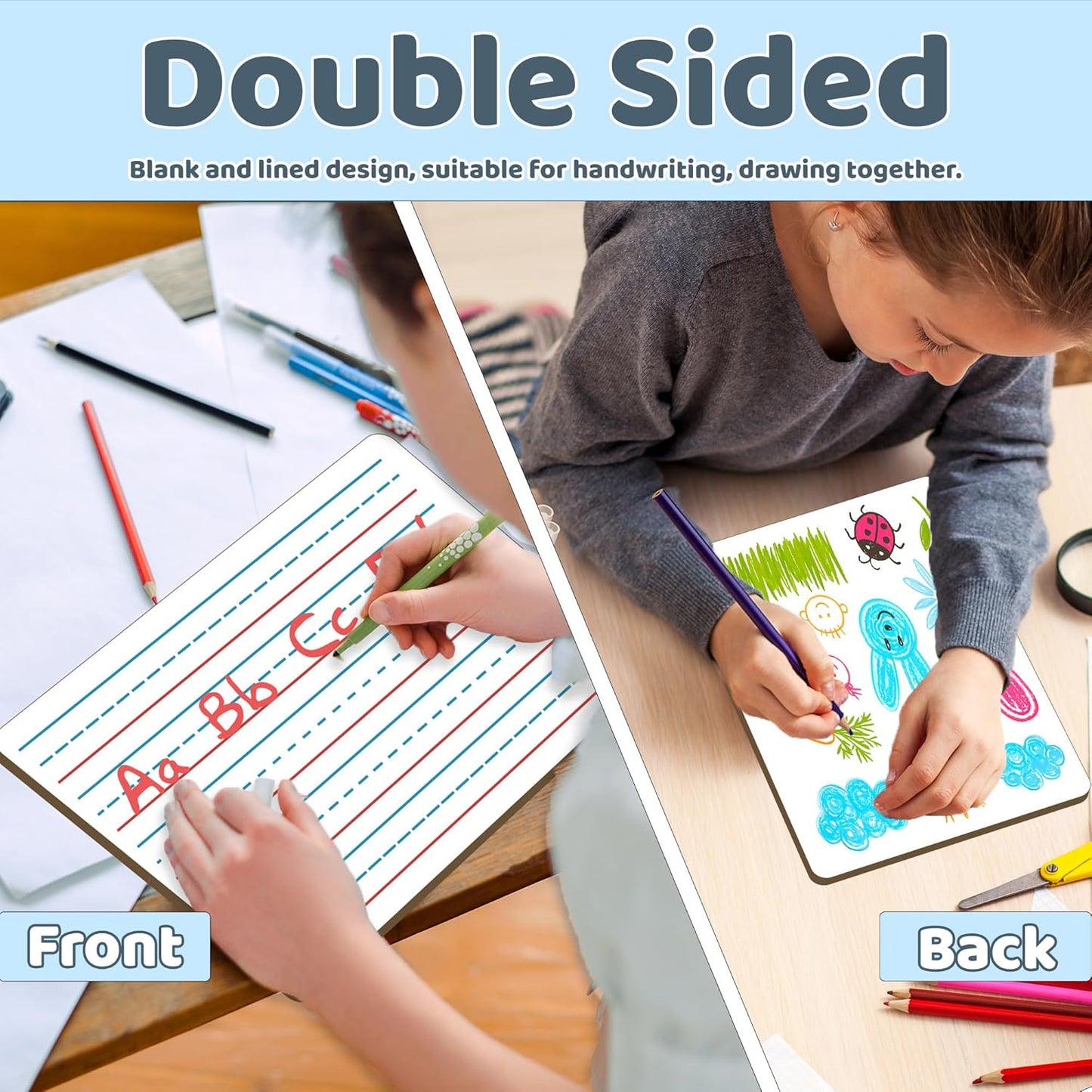 White Board Dry Erase Boards Classroom Pack Mini White Boards 9" x12” Double Sided Personal Whiteboards for Students Teachers School Supplies Lapboards (12Pack line whiteboard & Erasers & Pens)