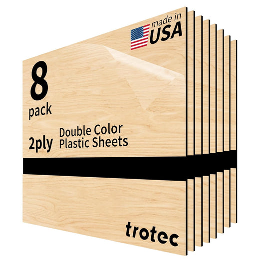 Trotec TroLase | 12"x12"x1/16", 8 Pcs | Maple/Black | 2 Ply | Modified Acrylic | Laser Engraving Double Color Plastic Sheet | Engraving Blanks for Laser, Saw, Guillotine | Made in USA