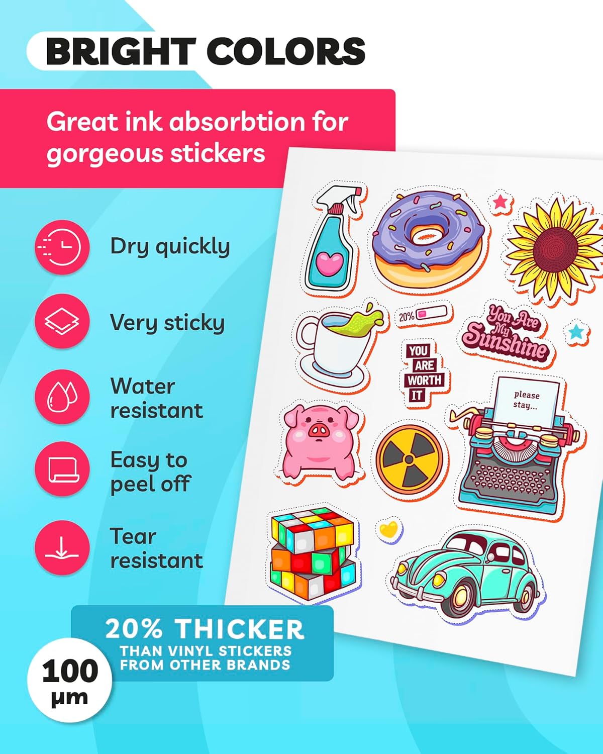 Sticker Paper for Inkjet Printer - (30 Sheets), 8.5 x 11" Letter Size, Matte Sticker Paper - Ideal for Crafting and Printing Vibrant, Long-Lasting Designs