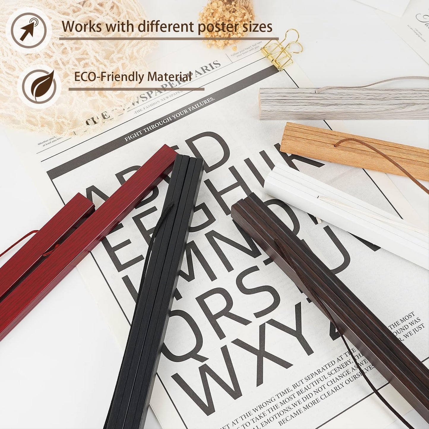 Artmag Magnetic Poster Hanger Frame, 33x24 33x23 33x47 Light Wood Wooden Magnet Canvas Artwork Print Poster Hangers Frames Hanging Kit (Walnut, 33")