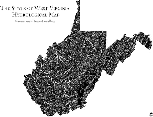 Muir Way Hydrological River Map of West Virginia - Watershed Topographic Wall Art for Home, Office, or Travel Decor - Unframed Flat Paper Print, 24x30