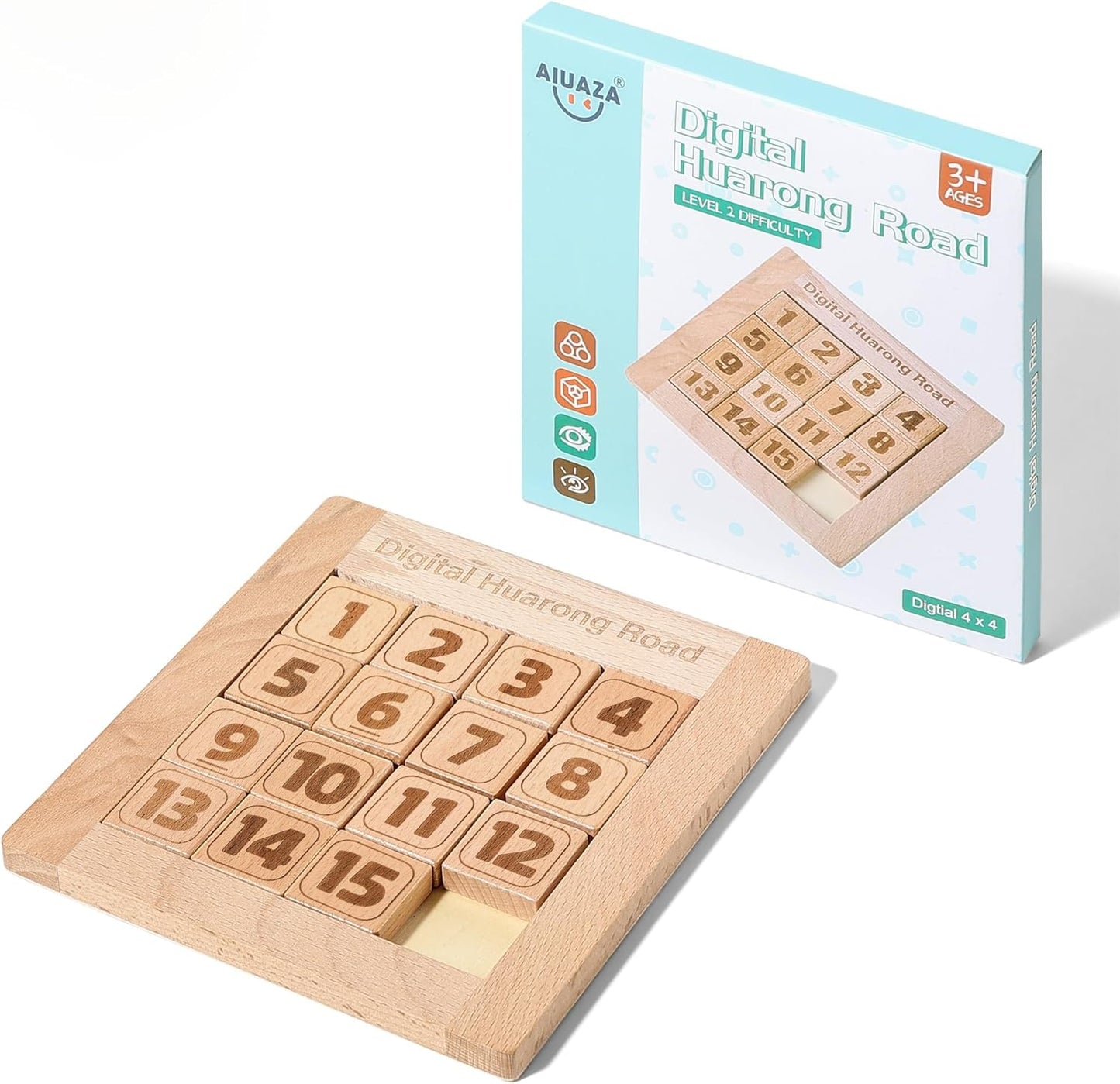 Wooden Number Sliding Puzzle，Brain Teasers Toy Tangram Slide Puzzle Game，Sequential Puzzles Board Game，Educational Toys for Kids and Adults (1-15 Medium Size)