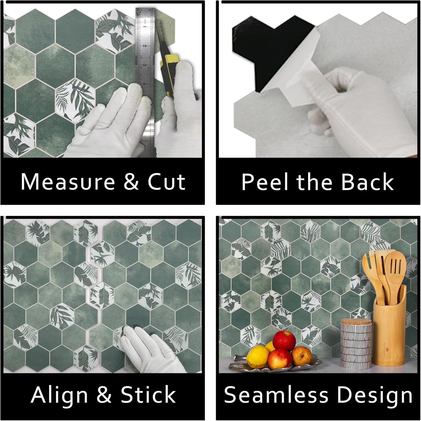 The Tiles Plaza 10-Sheet Peel and Stick Backsplash, Green Cement Hexagon Stone Composite Marble Looks Self Adhesive Wall Tile, Stick On Tiles for Kitchen Bathroom Shower, Cover 9 Sq Ft.