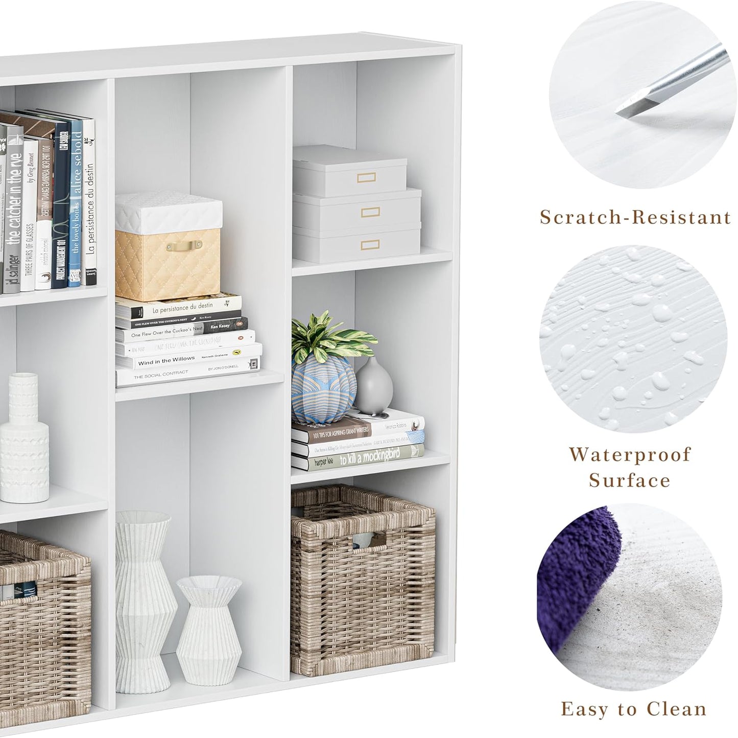 Wooden Cube Storage Organizer with Closed Back Panel, 11in Cube Shelf Opening, Bookshelf, Display Shelf,Closet Cabinet for Home and Office (Embossed White, 8-Cube 35.98L*9.45W*35.91H)