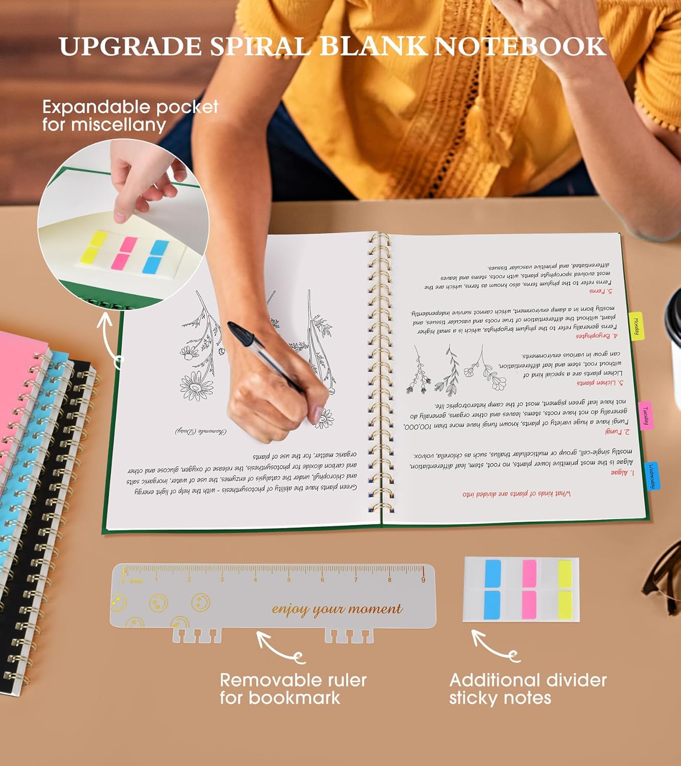 Blank Spiral Notebook Journal 8.5” x 11”, A4 Large Sketch Book for Women Men, 100 GSM Blank Paper Drawing Notebook, Plastic Hardcover Spiral Bound Sketchbook for Sketching Work School Writing, Green