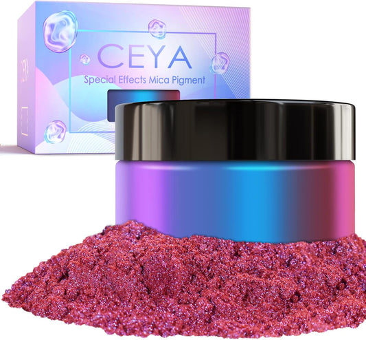 Ceya Chameleon Mica Powder, 1.8oz/ 50g Rosy Amber Chrome Nail Powder, Cosmetic Grade Pearlescent Effect Color Shift Pigment for Epoxy Resin, Makeup, Nail Polish, Soap Dye, Candle Making,Craft,Slime