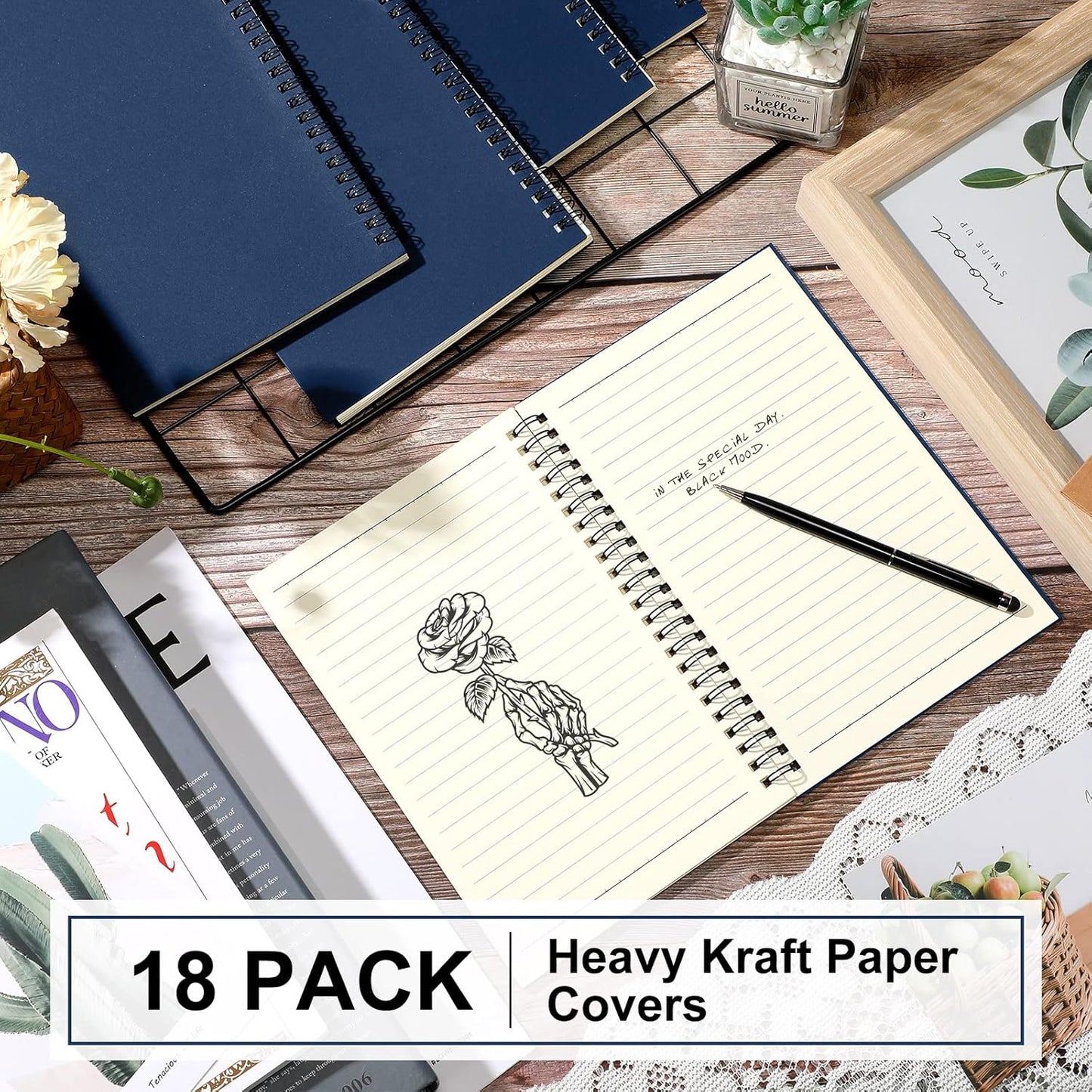 Yahenda 18 Pcs Spiral Notebook Bulk A5 Journal Lined 8.3'' x 5.5'' Writing Composition Paper Small Notepad Subject Notebook for Students Office Business Back to School Supplies (Deep Blue)