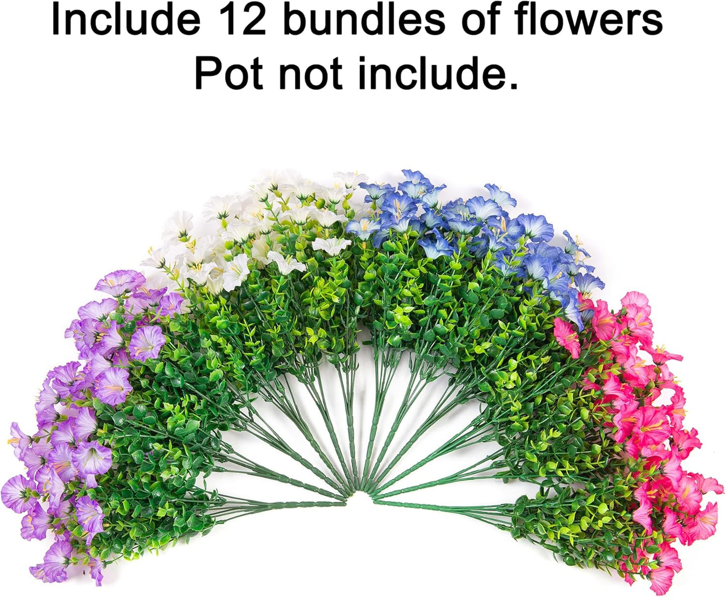 Artificial Flowers Fake Plants for Outdoors Decoration, 12 Bundles Silk Morning Glory with Eucalyptus Realistic UV Resistant Faux Flowers for Outside Planter Porch Yard Patio Garden Home Indoor, Mix